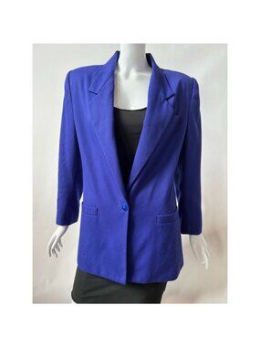 Kasper For A.S.L Petite Royal Blue One-Button Blazer Size 10P Womens Career Jack